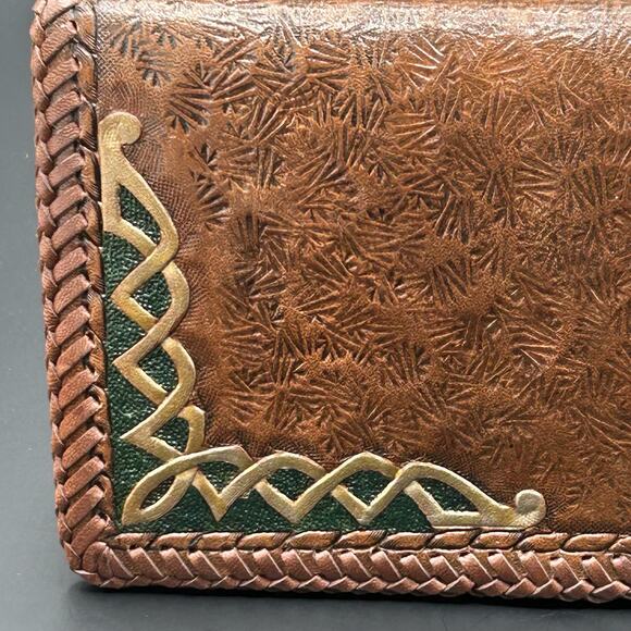 Vintage Hand Tooled Textured Leather Wallet Check Card Bill Holder Monogrammed - Picture 3 of 6